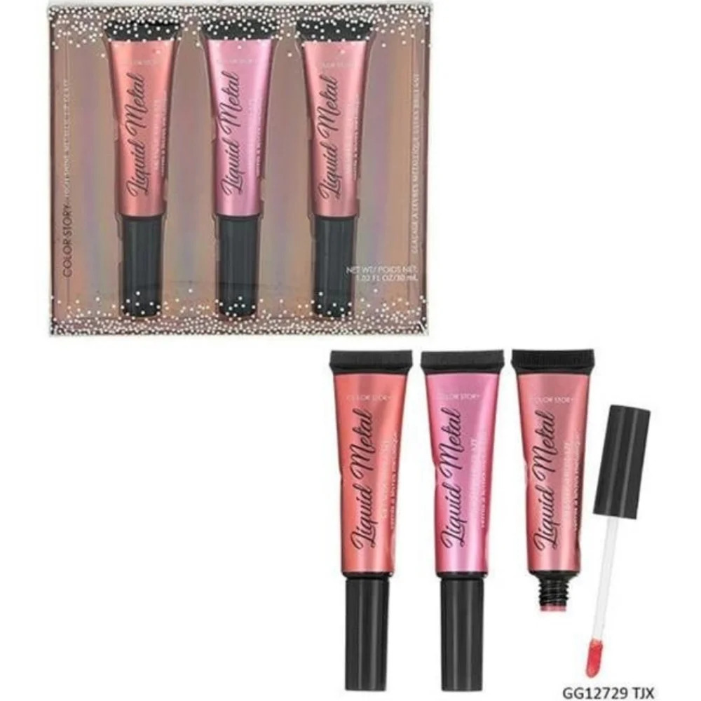 New Color Story Makeup High Shine Metallic Lip Glaze 3 pk